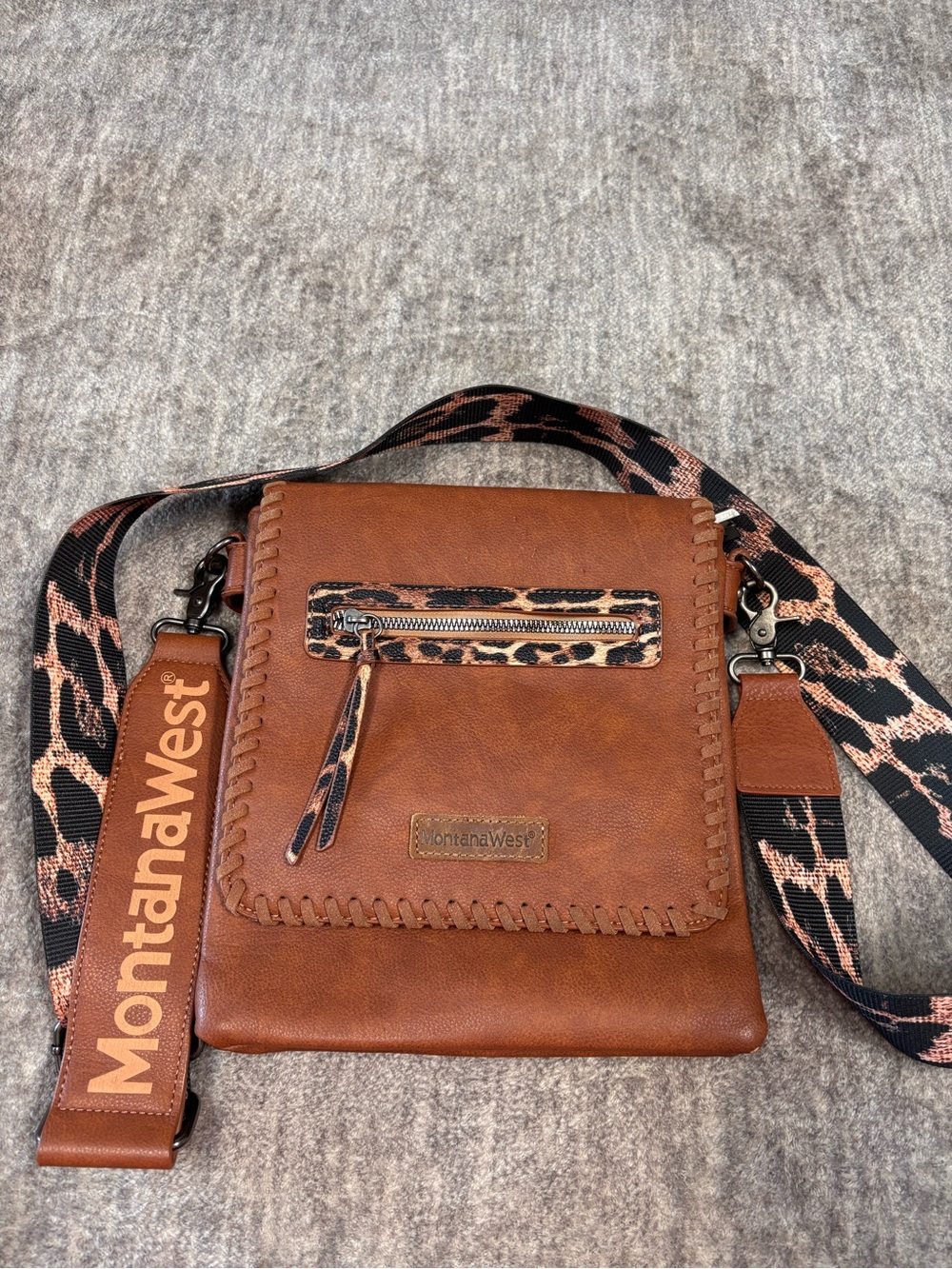 Montana West Brown Crossbody Bag with Leopard-Print Accents